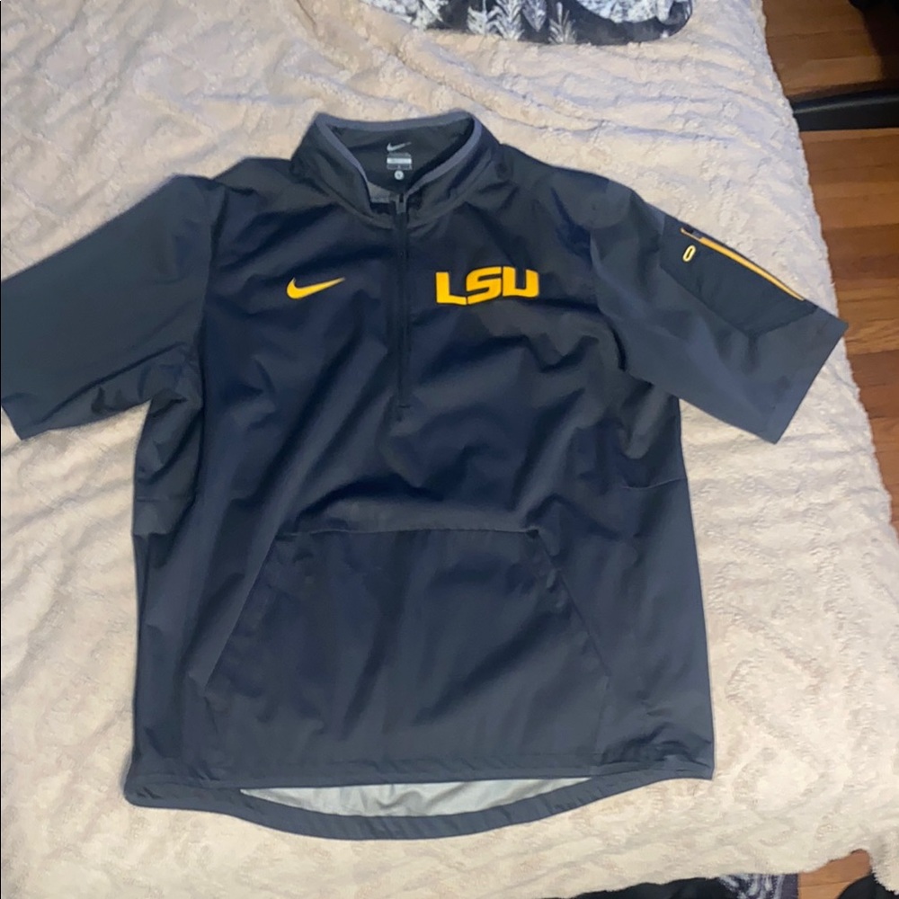 Nike LSU Gray and Yellow Half Zip Short Sleeve Jacket Size Large